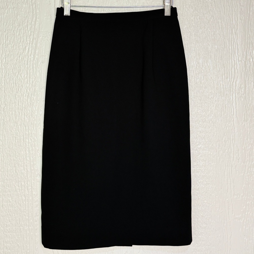 Akris Akris-Couture Switzerland Womens Black Silk Wool Midi Pencil Skirt Vintage